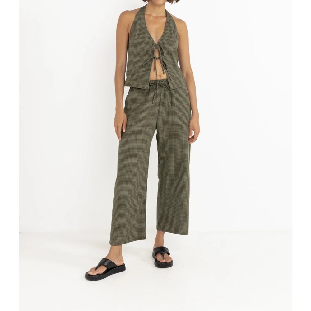 Rhythm Green Wide Leg Jumpsuit with Tie Waist